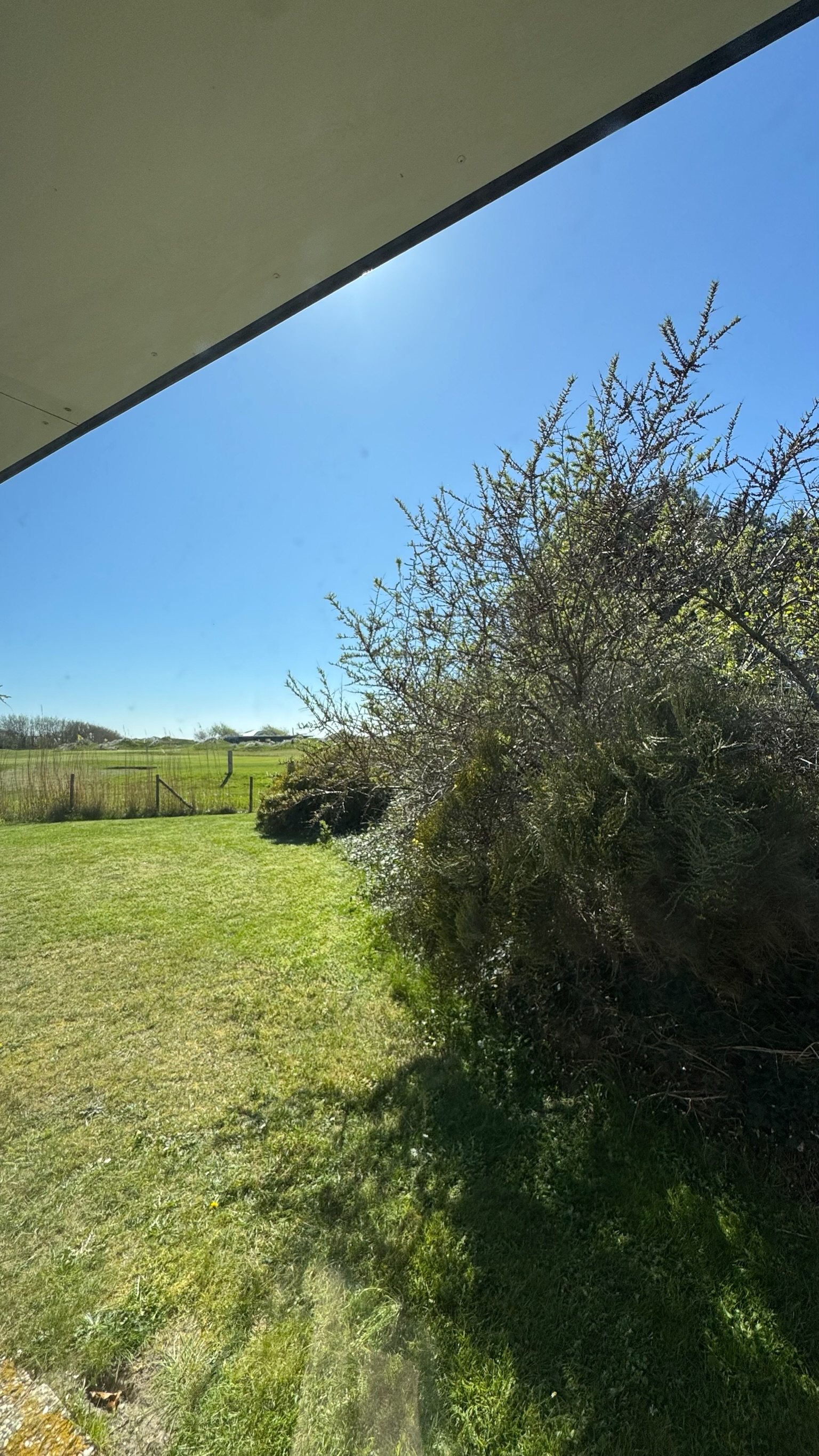 Uitzicht op de tuin door de schuifpui